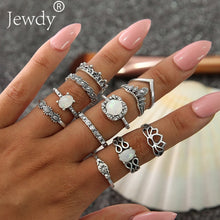 Load image into Gallery viewer, 40 Styles Women Bohemian Vintage Crown Wave Flower Heart Lotus Star Leaf Crystal Opal Joint Ring Party Jewelry Silver Rings Set