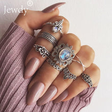 Load image into Gallery viewer, 40 Styles Women Bohemian Vintage Crown Wave Flower Heart Lotus Star Leaf Crystal Opal Joint Ring Party Jewelry Silver Rings Set