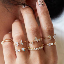 Load image into Gallery viewer, 40 Styles Women Bohemian Vintage Crown Wave Flower Heart Lotus Star Leaf Crystal Opal Joint Ring Party Jewelry Silver Rings Set