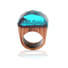 Load image into Gallery viewer, Morkopela Handmade Wood Resin Stone Ring With Magnificent Fanstasy Secret Magic Landscape Wooden Rings Boho Women Men Jewelry