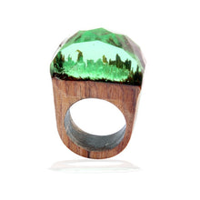 Load image into Gallery viewer, Morkopela Handmade Wood Resin Stone Ring With Magnificent Fanstasy Secret Magic Landscape Wooden Rings Boho Women Men Jewelry