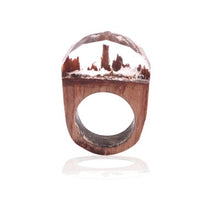 Load image into Gallery viewer, Morkopela Handmade Wood Resin Stone Ring With Magnificent Fanstasy Secret Magic Landscape Wooden Rings Boho Women Men Jewelry