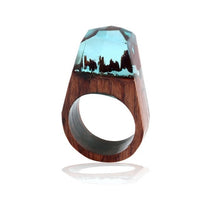Load image into Gallery viewer, Morkopela Handmade Wood Resin Stone Ring With Magnificent Fanstasy Secret Magic Landscape Wooden Rings Boho Women Men Jewelry