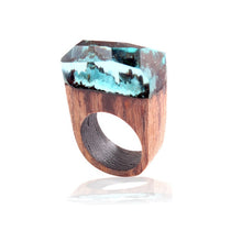 Load image into Gallery viewer, Morkopela Handmade Wood Resin Stone Ring With Magnificent Fanstasy Secret Magic Landscape Wooden Rings Boho Women Men Jewelry
