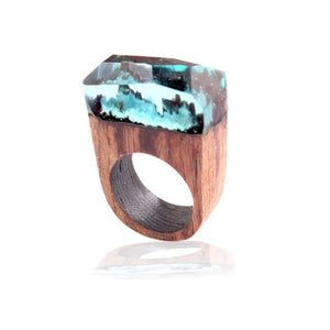 Morkopela Handmade Wood Resin Stone Ring With Magnificent Fanstasy Secret Magic Landscape Wooden Rings Boho Women Men Jewelry