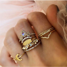 Load image into Gallery viewer, 40 Styles Women Bohemian Vintage Crown Wave Flower Heart Lotus Star Leaf Crystal Opal Joint Ring Party Jewelry Silver Rings Set