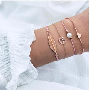 accesorios mujer Bohemian charm bead Bracelet Women tassel heart tree bijoux acier inoxydable femme Sets Jewelry armband