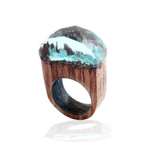 Load image into Gallery viewer, Morkopela Handmade Wood Resin Stone Ring With Magnificent Fanstasy Secret Magic Landscape Wooden Rings Boho Women Men Jewelry