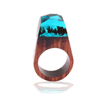 Load image into Gallery viewer, Morkopela Handmade Wood Resin Stone Ring With Magnificent Fanstasy Secret Magic Landscape Wooden Rings Boho Women Men Jewelry