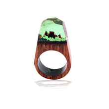 Load image into Gallery viewer, Morkopela Handmade Wood Resin Stone Ring With Magnificent Fanstasy Secret Magic Landscape Wooden Rings Boho Women Men Jewelry