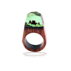 Morkopela Handmade Wood Resin Stone Ring With Magnificent Fanstasy Secret Magic Landscape Wooden Rings Boho Women Men Jewelry