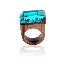 Load image into Gallery viewer, Morkopela Handmade Wood Resin Stone Ring With Magnificent Fanstasy Secret Magic Landscape Wooden Rings Boho Women Men Jewelry
