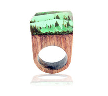 Load image into Gallery viewer, Morkopela Handmade Wood Resin Stone Ring With Magnificent Fanstasy Secret Magic Landscape Wooden Rings Boho Women Men Jewelry