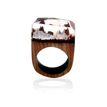 Load image into Gallery viewer, Morkopela Handmade Wood Resin Stone Ring With Magnificent Fanstasy Secret Magic Landscape Wooden Rings Boho Women Men Jewelry