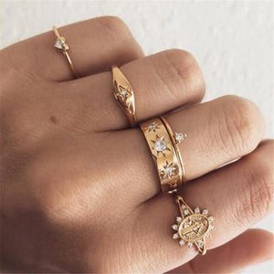 40 Styles Women Bohemian Vintage Crown Wave Flower Heart Lotus Star Leaf Crystal Opal Joint Ring Party Jewelry Silver Rings Set