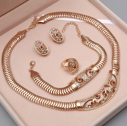 Dubai Gold Jewelry Sets Nigerian Wedding African Beads Crystal Bridal Jewellery Set Rhinestone Ethiopian Jewelry parure