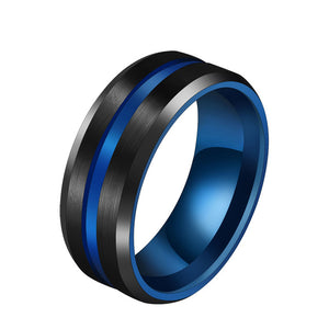 Letdiffery Hot Sale Groove Rings Black Blu Stainless Steel Midi Rings For Men Charm Male Jewelry Dropshipping