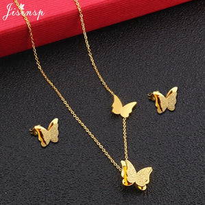 Jisensp Stainless Steel Jewelry Set Butterfly Necklace for Women Elegant Animal Necklace Earrings Sets Choker Necklaces bijoux