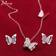 Load image into Gallery viewer, Jisensp Stainless Steel Jewelry Set Butterfly Necklace for Women Elegant Animal Necklace Earrings Sets Choker Necklaces bijoux