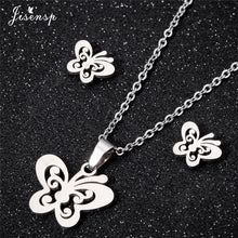 Load image into Gallery viewer, Jisensp Stainless Steel Jewelry Set Butterfly Necklace for Women Elegant Animal Necklace Earrings Sets Choker Necklaces bijoux