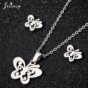 Jisensp Stainless Steel Jewelry Set Butterfly Necklace for Women Elegant Animal Necklace Earrings Sets Choker Necklaces bijoux