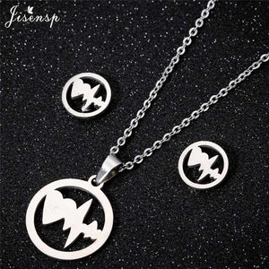 Jisensp Stainless Steel Jewelry Set Butterfly Necklace for Women Elegant Animal Necklace Earrings Sets Choker Necklaces bijoux