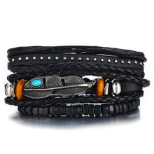 Load image into Gallery viewer, IF ME Vintage Leaf Feather Multilayer Leather Bracelet Men Fashion Braided Handmade Star Rope Wrap Bracelets &amp; Bangles Male Gift