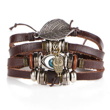 Load image into Gallery viewer, IF ME Vintage Leaf Feather Multilayer Leather Bracelet Men Fashion Braided Handmade Star Rope Wrap Bracelets &amp; Bangles Male Gift