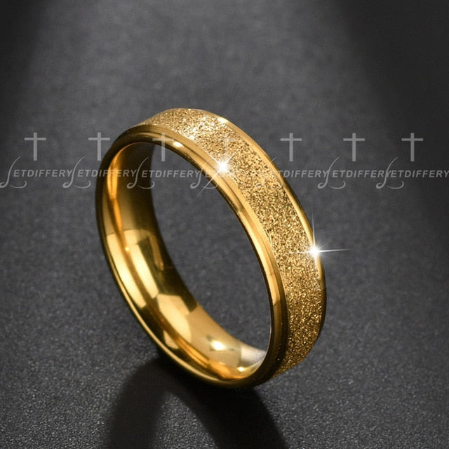 Letdiffery Bling Cubic  Zircon Matte Wedding Rings for Couple Gold Titanium Stainless Steel Romantic Anniversary Women Jewelry