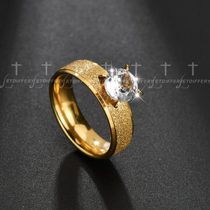 Letdiffery Bling Cubic  Zircon Matte Wedding Rings for Couple Gold Titanium Stainless Steel Romantic Anniversary Women Jewelry