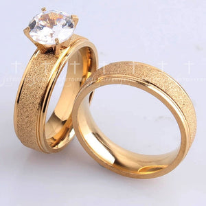 Letdiffery Bling Cubic  Zircon Matte Wedding Rings for Couple Gold Titanium Stainless Steel Romantic Anniversary Women Jewelry