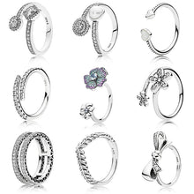 Load image into Gallery viewer, Original 925 Silver Ring Pave Logo Signature Classic Lotus Rice Ear Bow Crystal Round Open Finger Ring For Women Jewelry