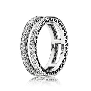 Original 925 Silver Ring Pave Logo Signature Classic Lotus Rice Ear Bow Crystal Round Open Finger Ring For Women Jewelry