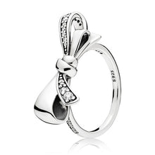 Load image into Gallery viewer, Original 925 Silver Ring Pave Logo Signature Classic Lotus Rice Ear Bow Crystal Round Open Finger Ring For Women Jewelry